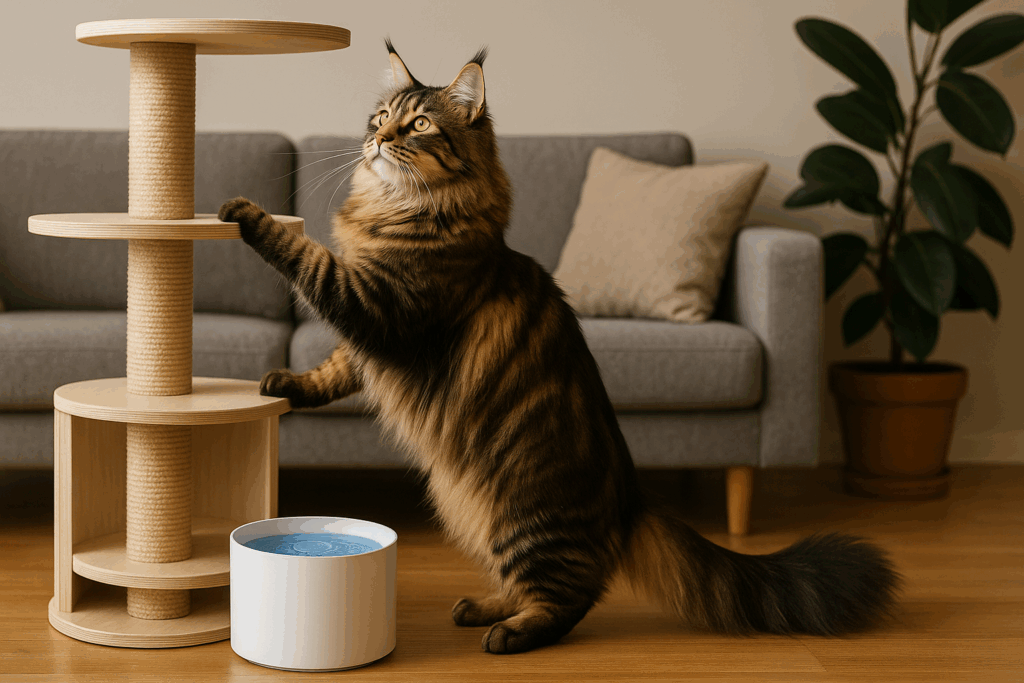 Chat Maine Coon dans un salon moderne