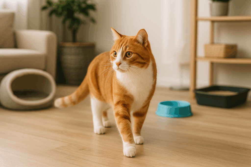 Chat dans un salon moderne