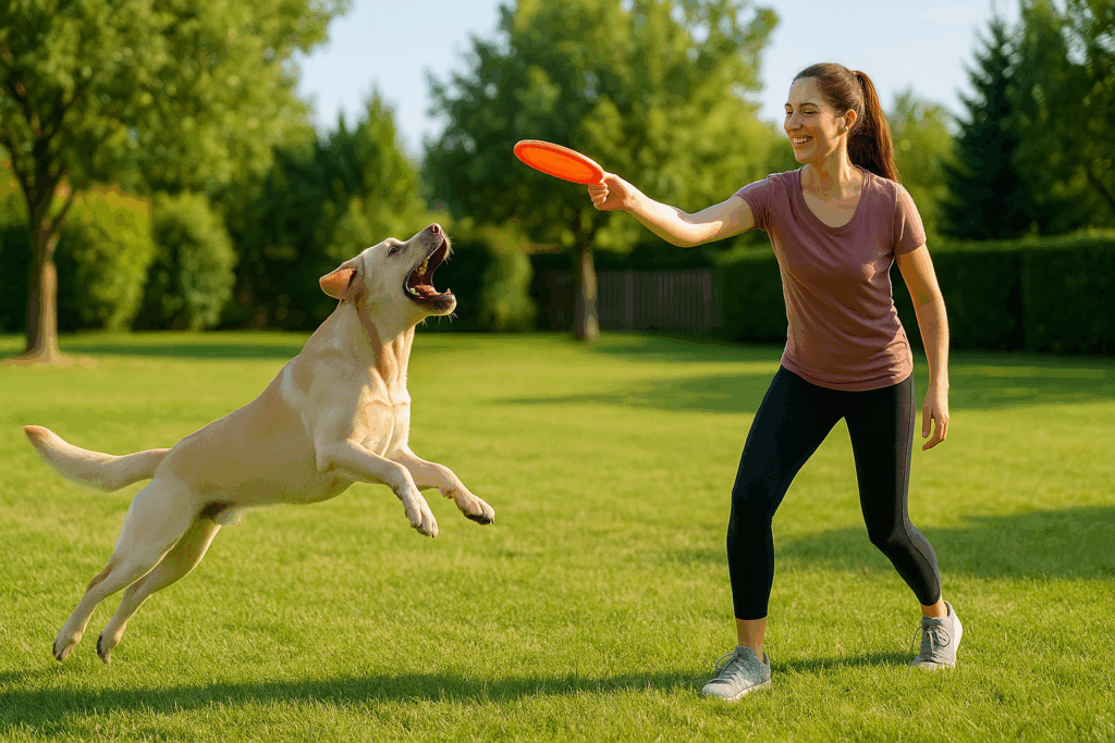Jeu de frisbee dans le jardin