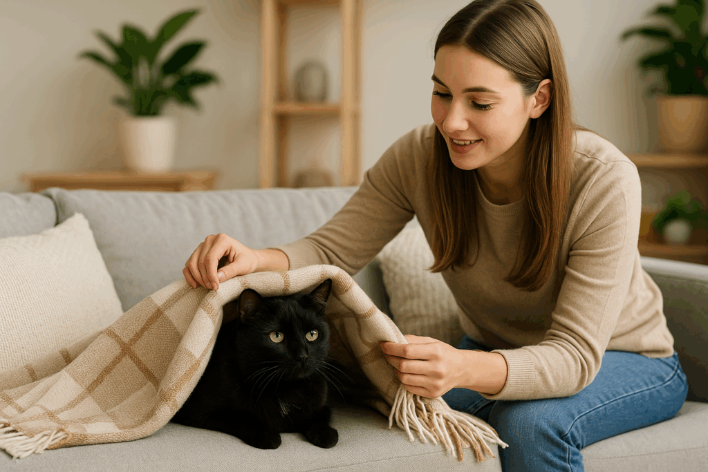 Femme et chat sous la couverture - PrimCompar : Comparateur d'assurances